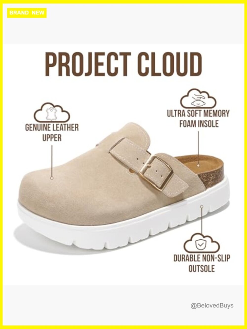 Genuine Leather Platform Clogs - Memory Foam Arch Support Cork Footbed Casual - Picture 3 of 7